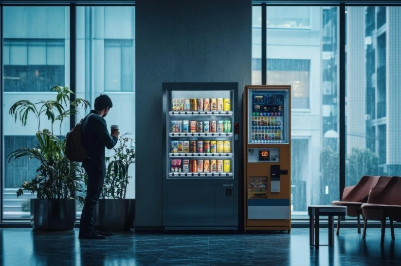 Grab Smart Vending machine stocked with snacks and drinks