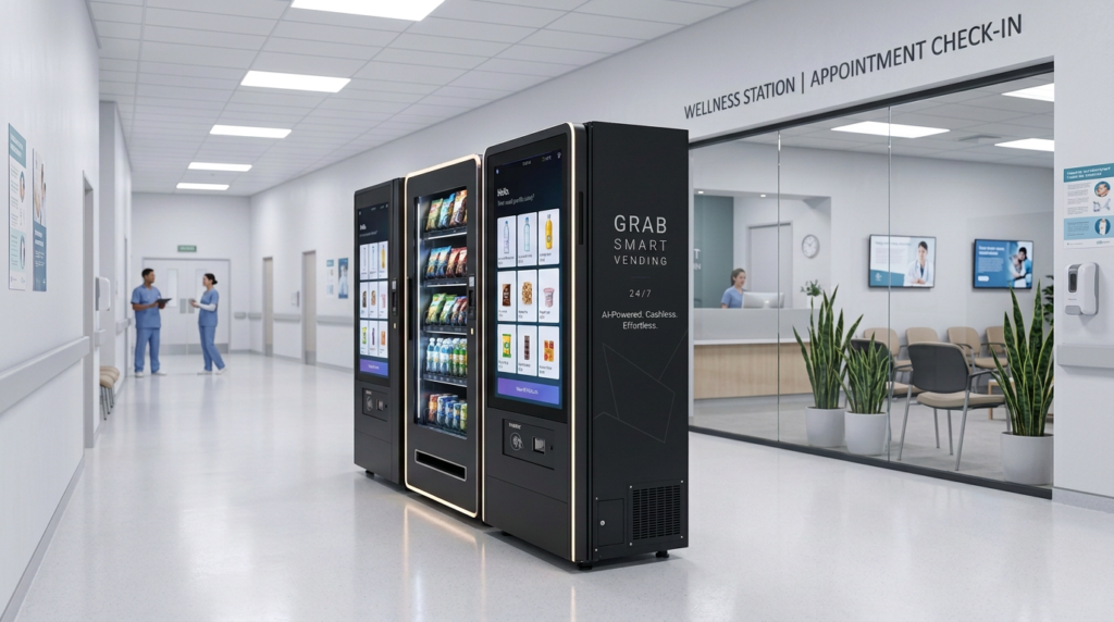 Grab Smart Vending machine serving staff at a hospital or clinic